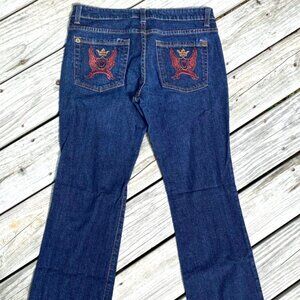 No Boundaries NOBO Boot Cut/Flare Blue Jeans Embellished Pockets Juniors Size 11